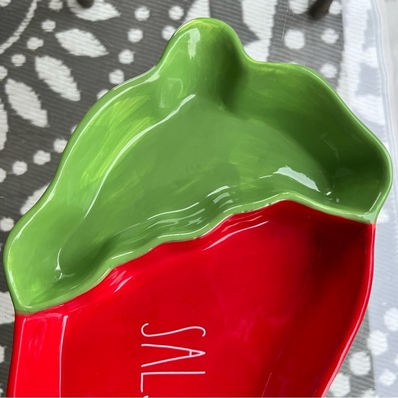 NEW Rae Dunn SALSA adorable Spicy RED PEPPER ceramic appetizer divided tray - Picture 7 of 10
